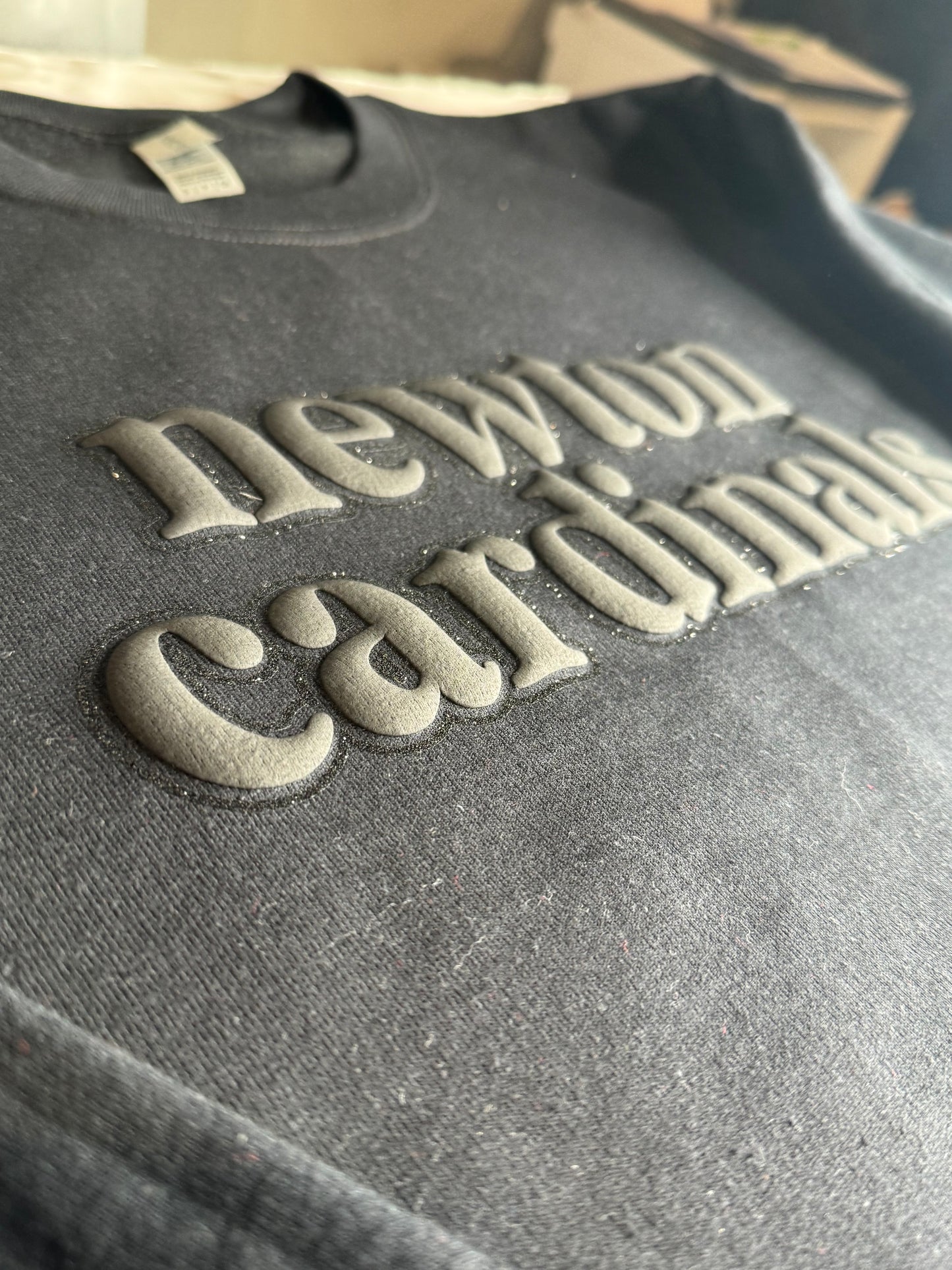 Black Monotone Puff/Glitter Newton Cardinals Crewneck
