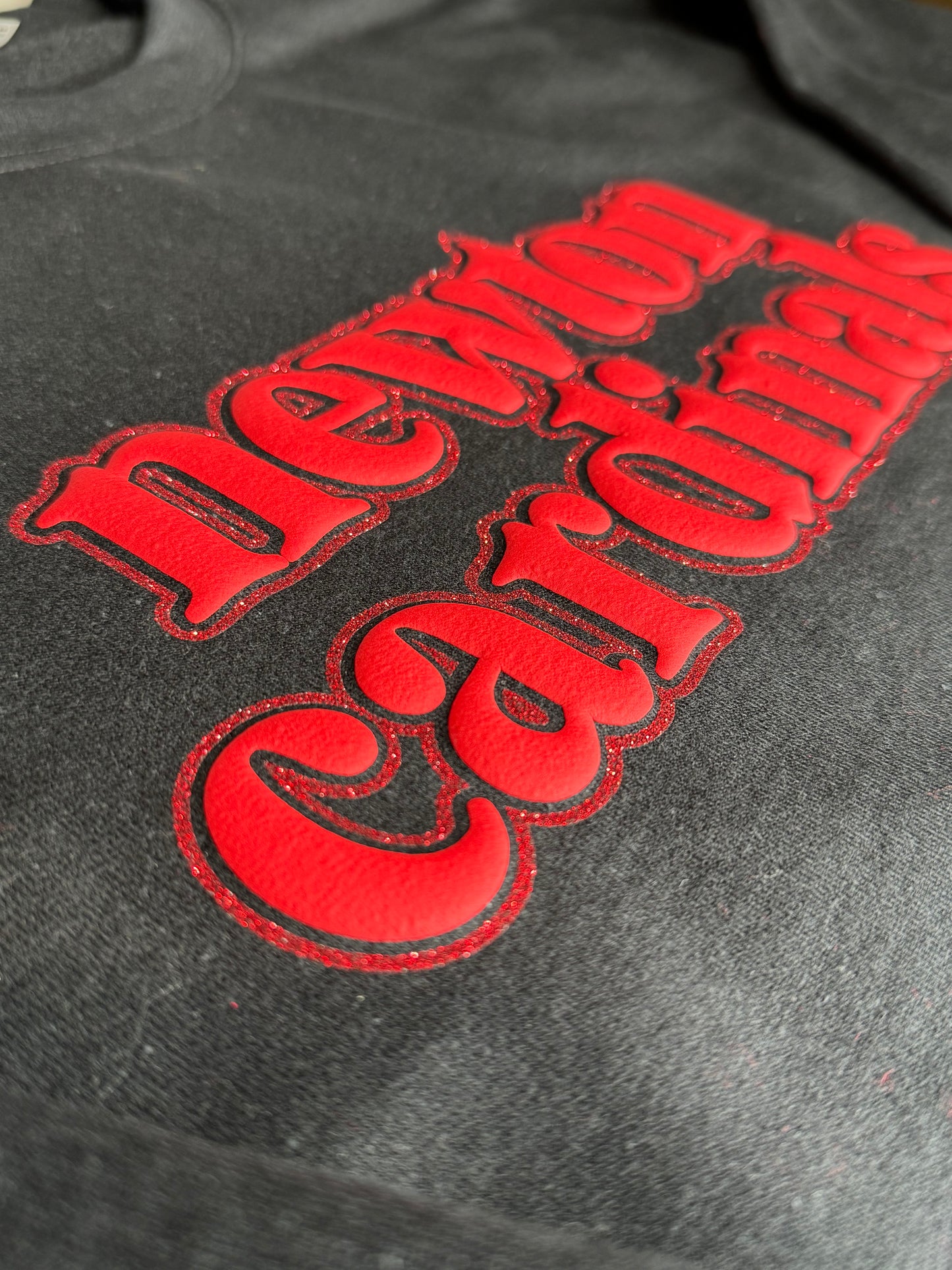 Black and Red Puff/Glitter Newton Cardinals Crewneck