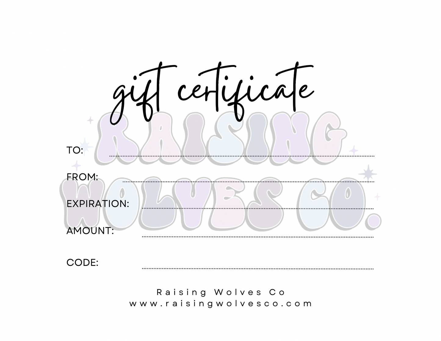 Raising Wolves Gift Card
