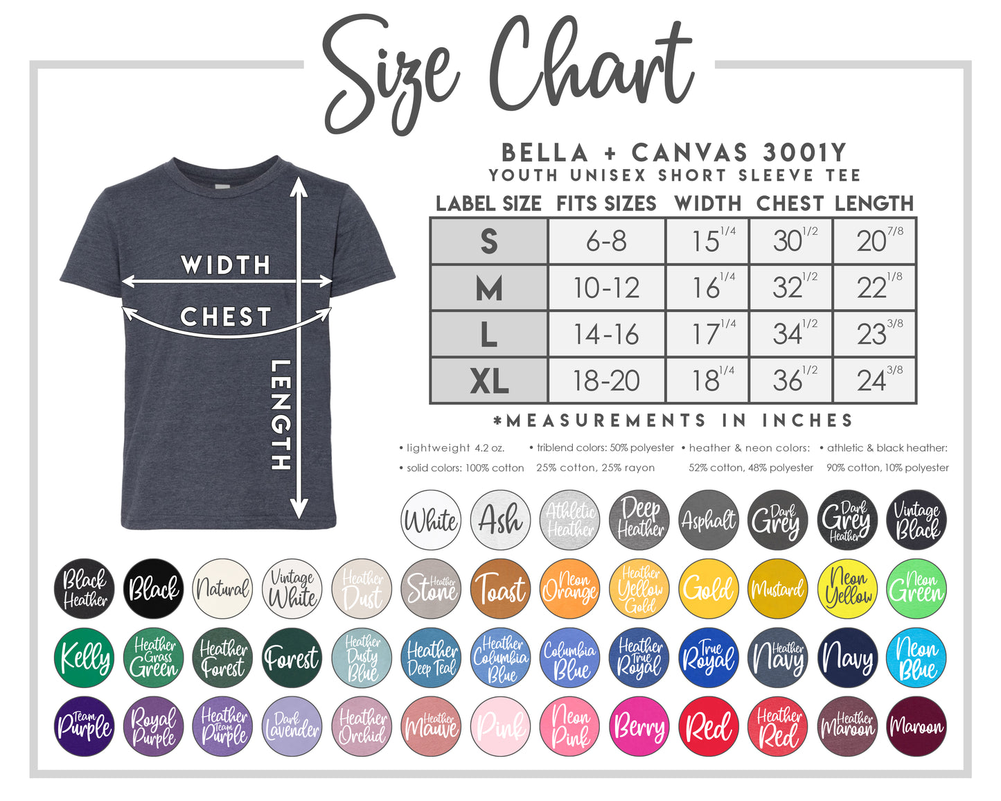 Youth Bella Tee Color Options