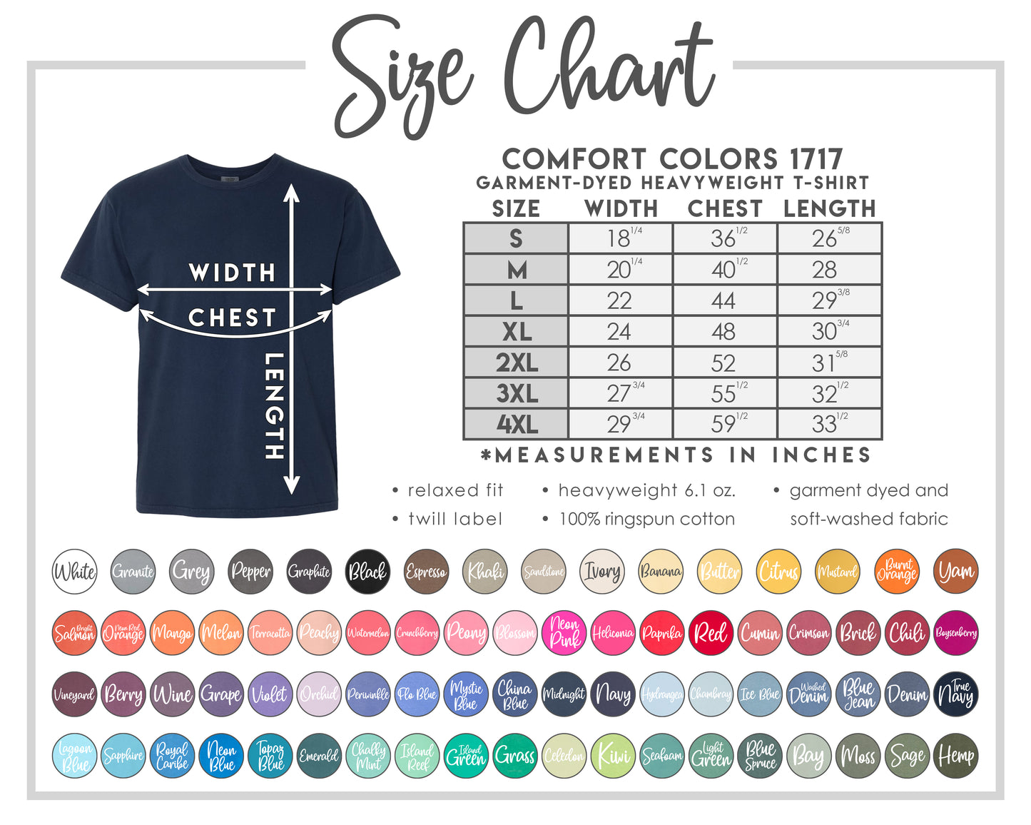 Adult Comfort Colors Color Options