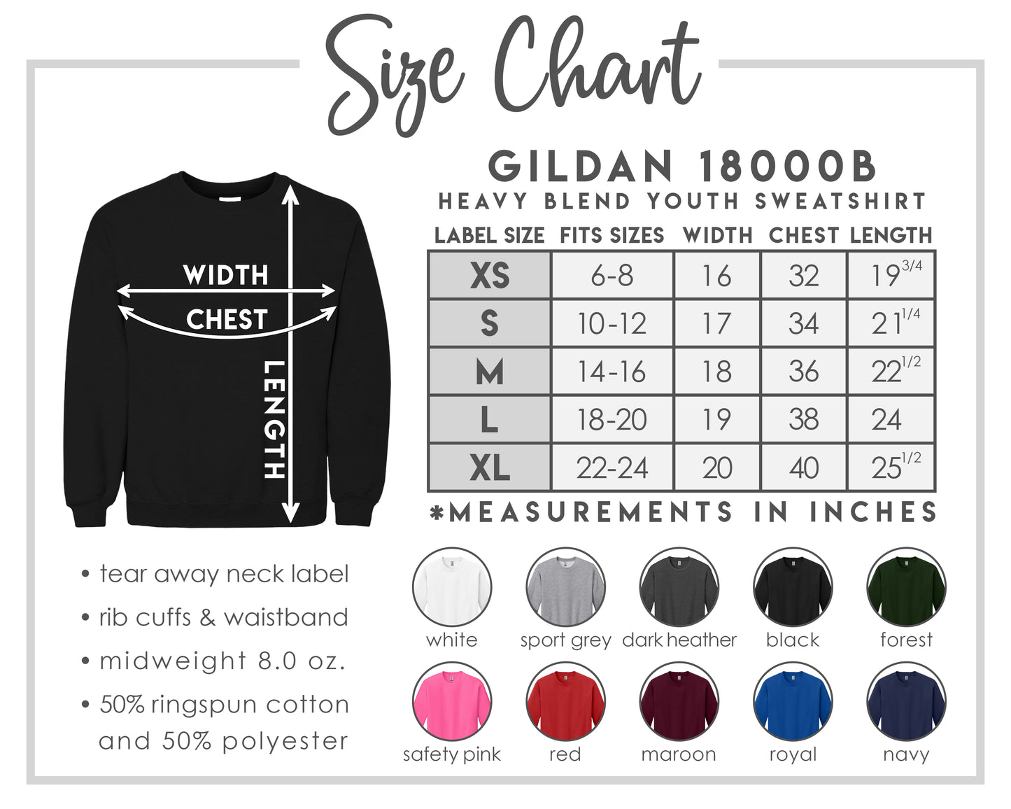 Youth Gildan Crewneck Color Options