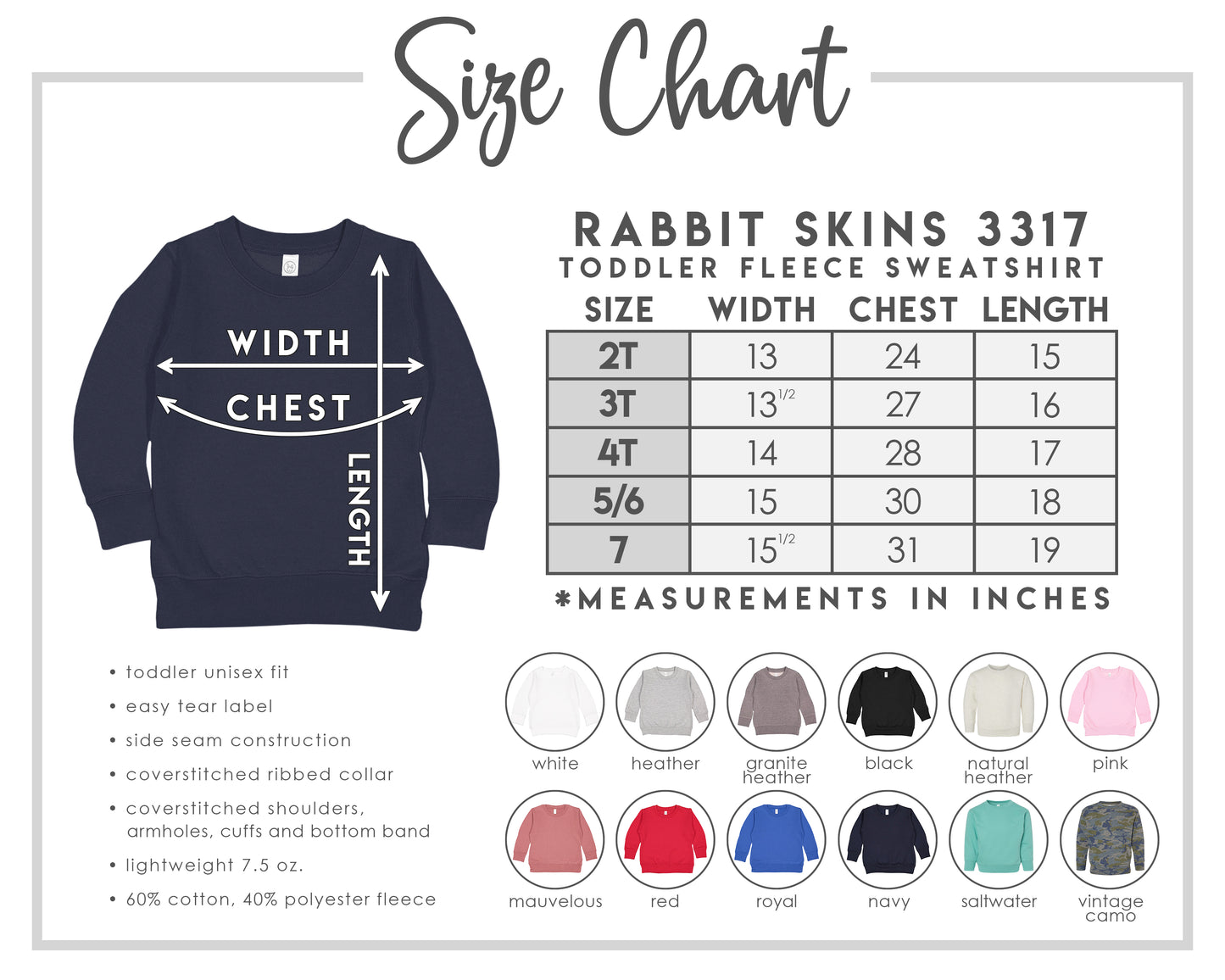 Toddler Rabbit Skins Crewneck Color Options