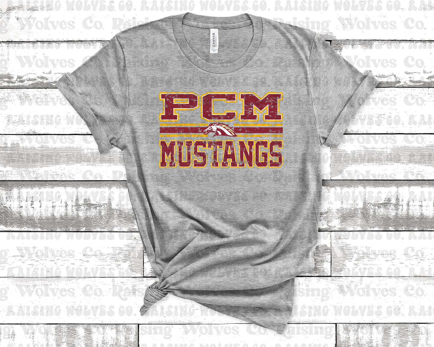 Mustangs Retro Varsity Grey Tee
