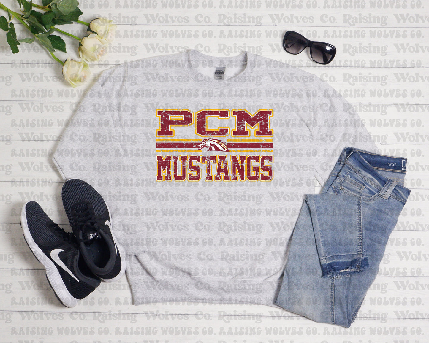 Mustangs Retro Varsity Grey Crewneck Sweatshirt