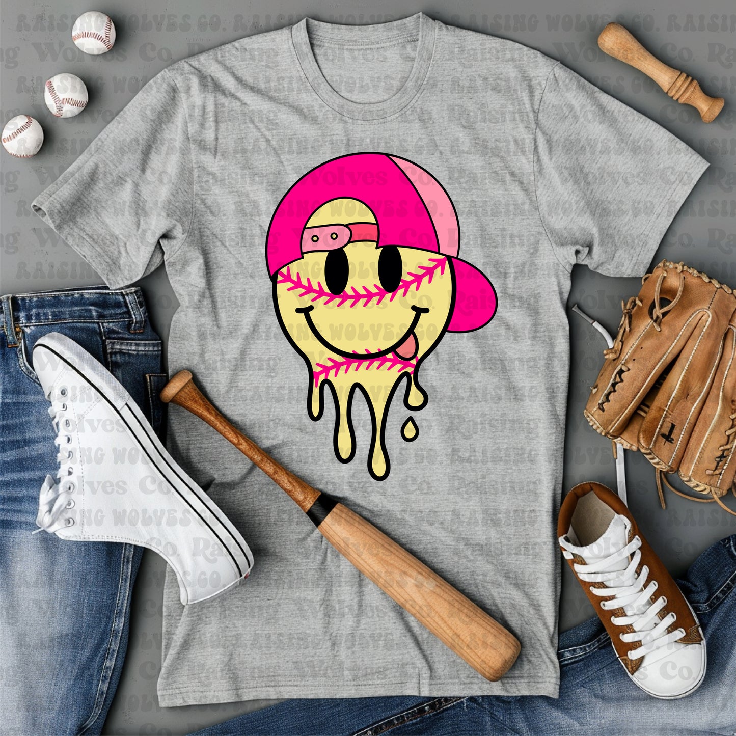 Softball Happy Face Tee/Long Sleeve/Crew/Hoodie