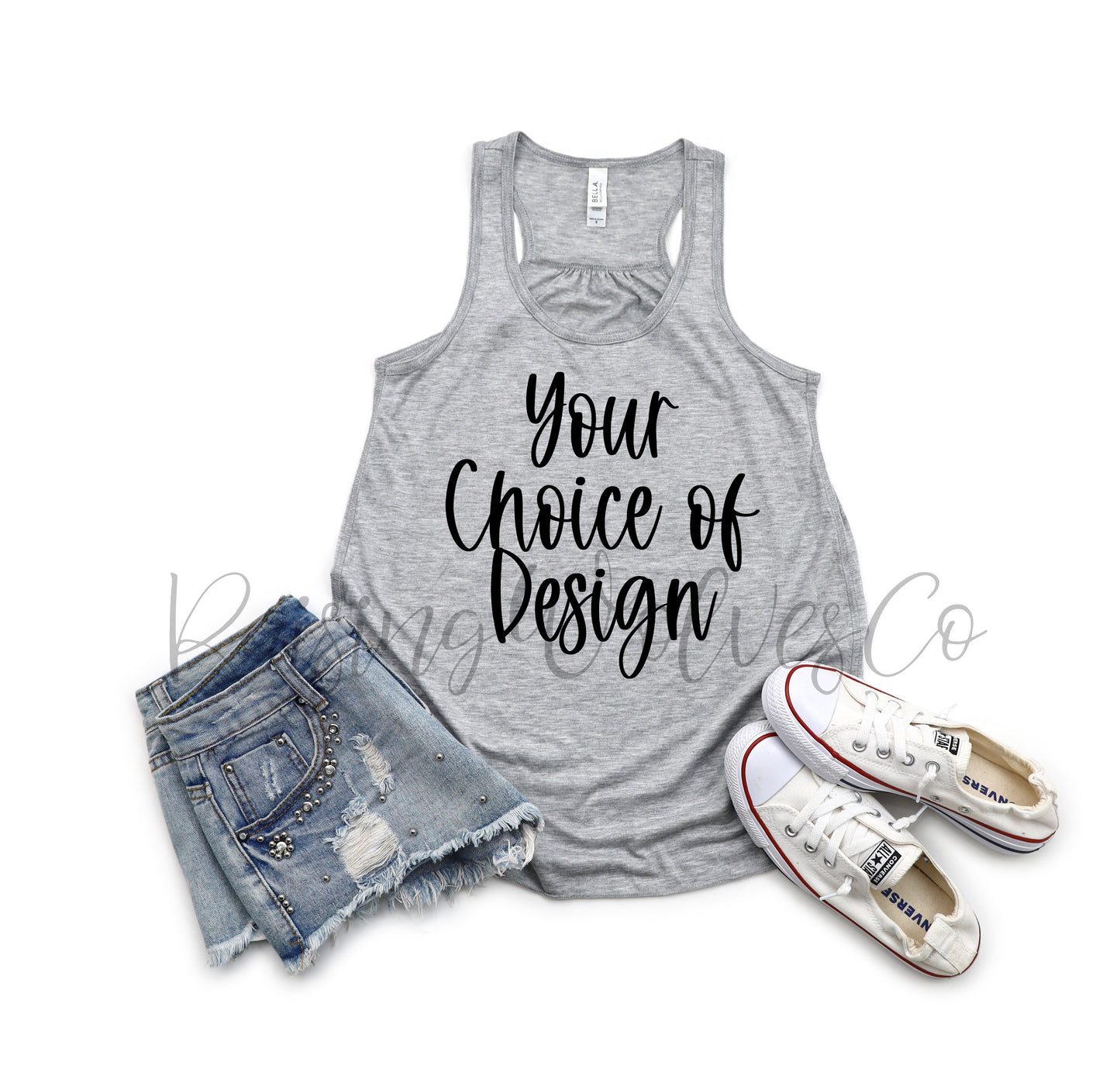 Bella Flowy Ladies Tank Grey- Multiple Designs Available