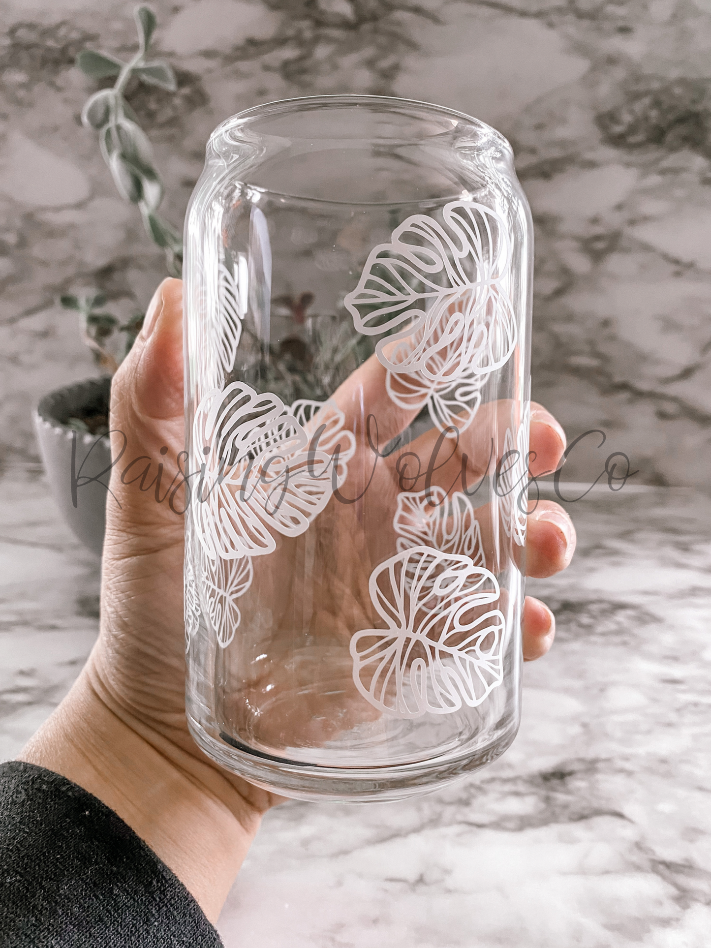 Monstera Leaf Beer Can Glass