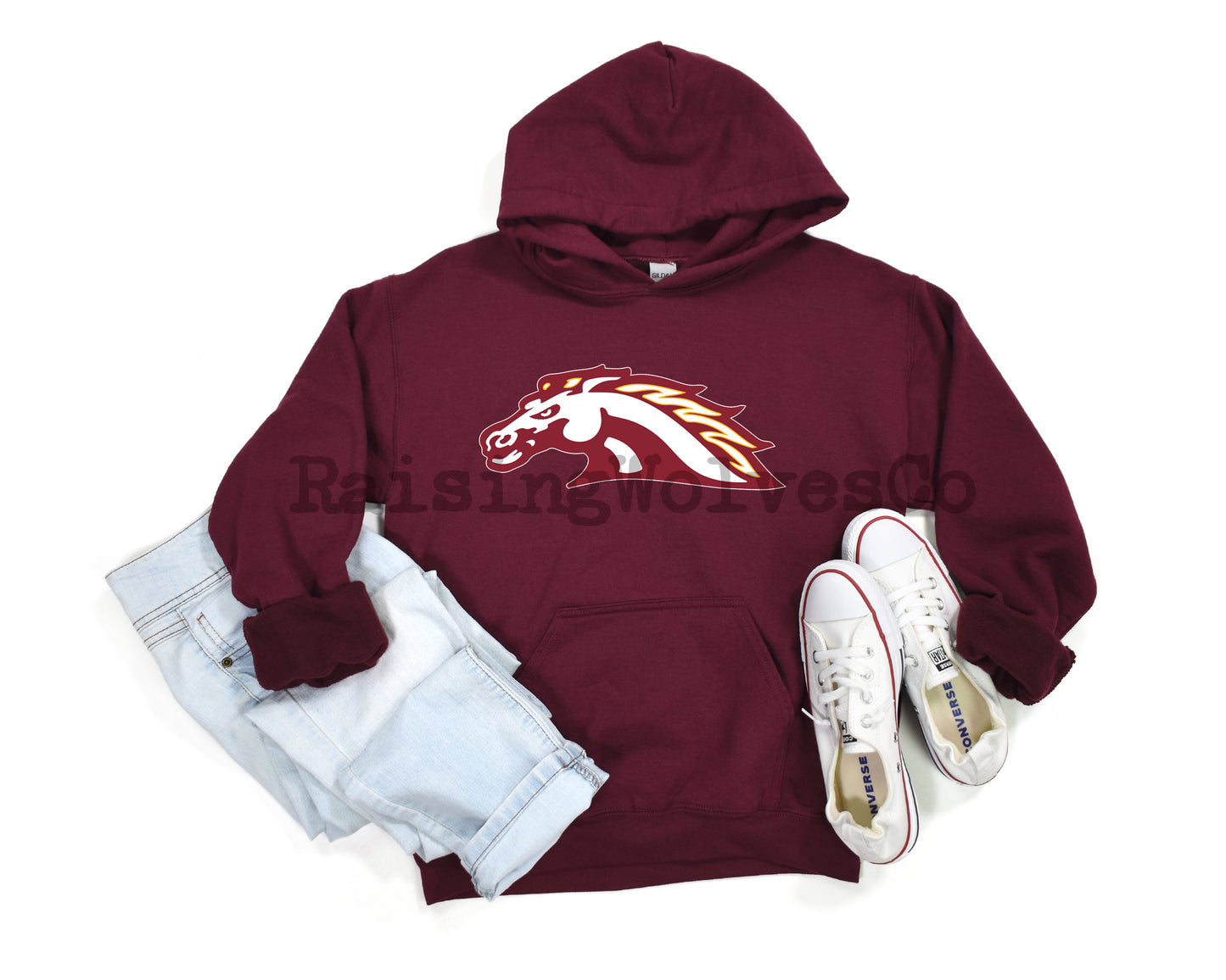 YOUTH Mustangs Baseball Club Youth Hooded Sweatshirt Maroon