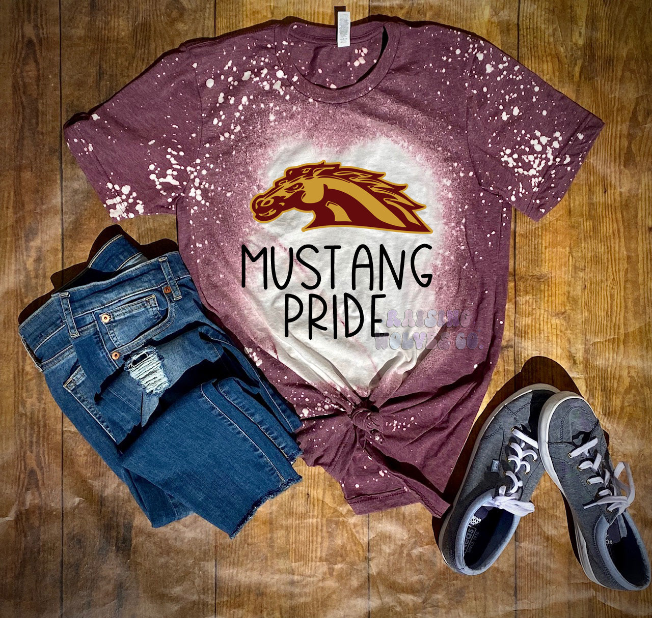 Mustang Pride Maroon Bleached Tee