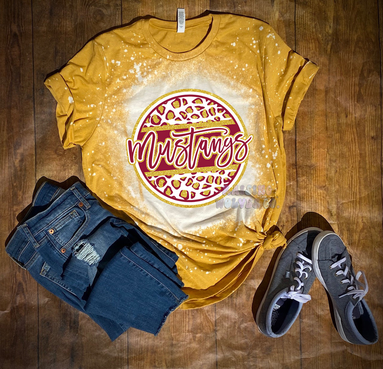 Mustangs Circle Mustard Bleached Tee