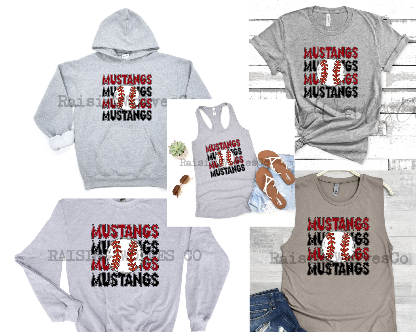 Mustangs Stacked Grey- Multiple Shirt Options