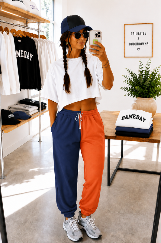 Navy and Orange Two-Tone Pants Blank