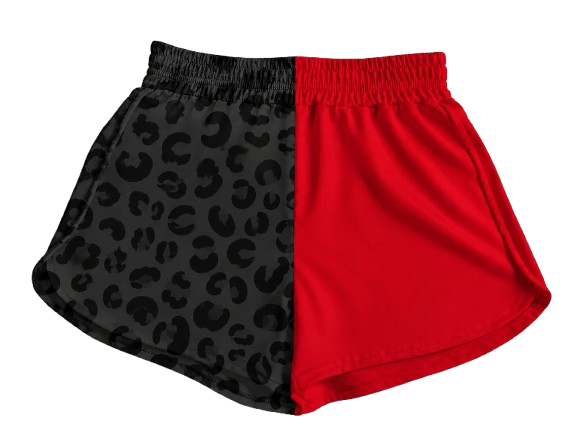 Red and Black Leopard Split Shorts