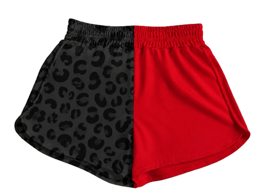 Red and Black Leopard Split Shorts