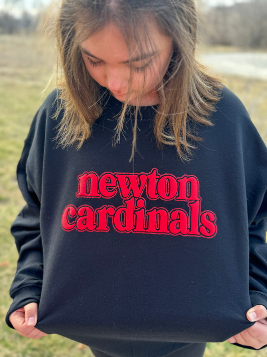 Black and Red Puff/Glitter Newton Cardinals Crewneck