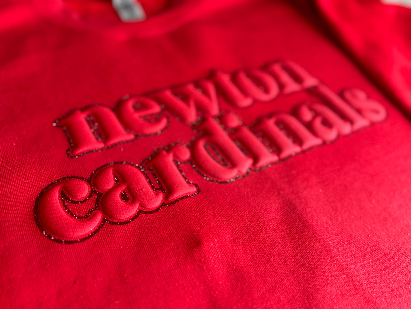 Red Monotone Puff/Glitter Newton Cardinals Crewneck