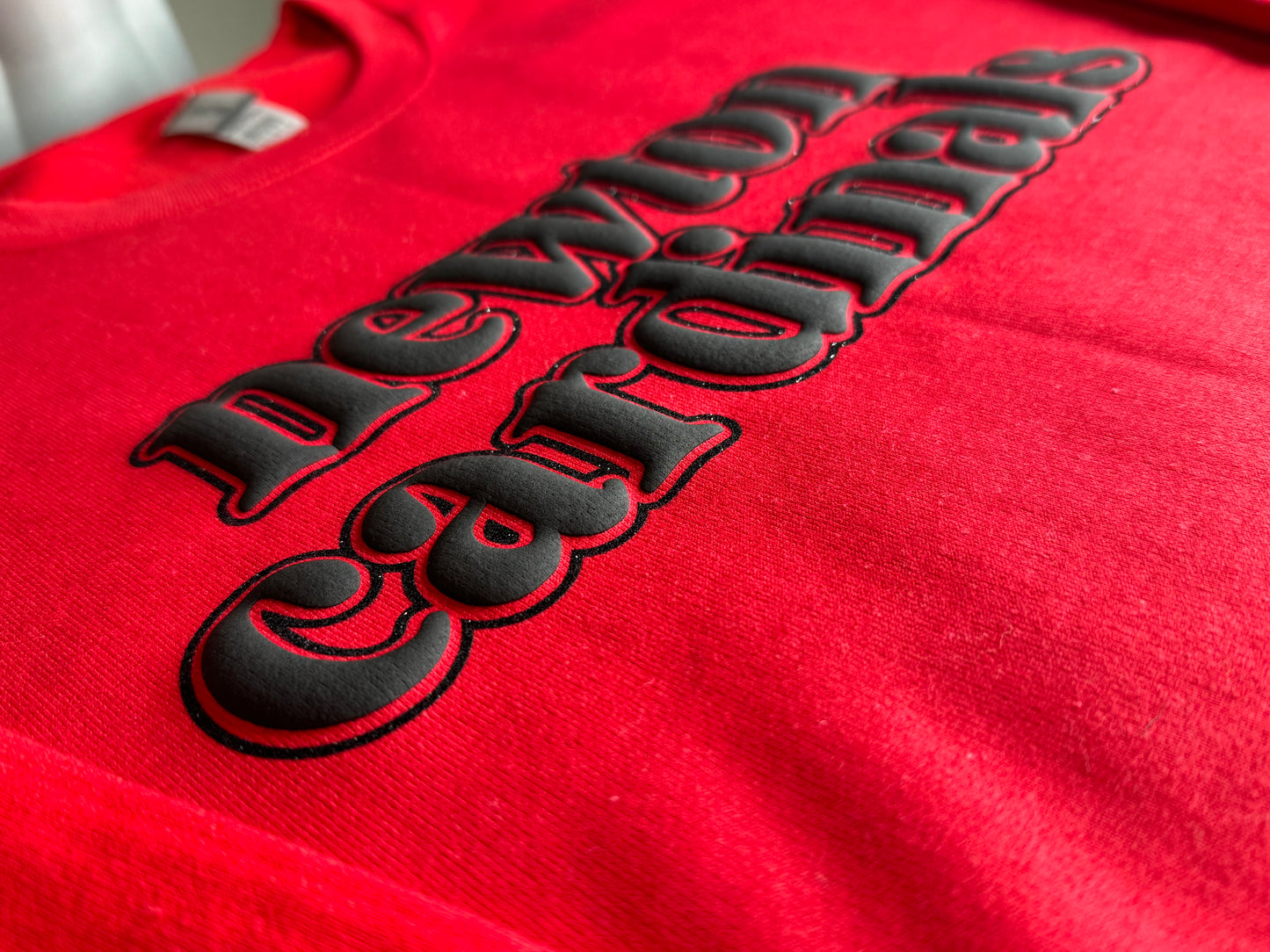 Red and Black Puff/Glitter Newton Cardinals Crewneck