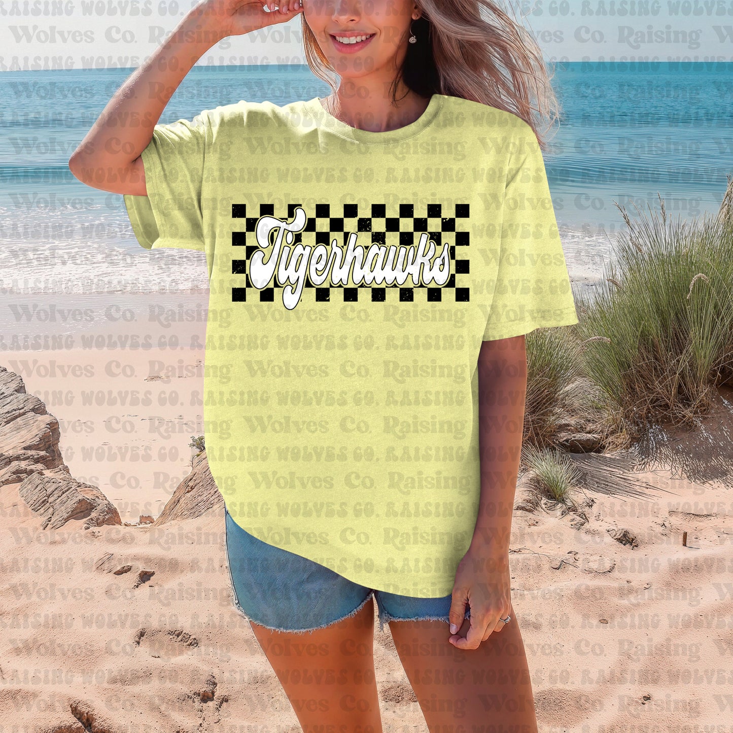 Comfort Colors Neon Lemon Retro Tigerhawks Tee