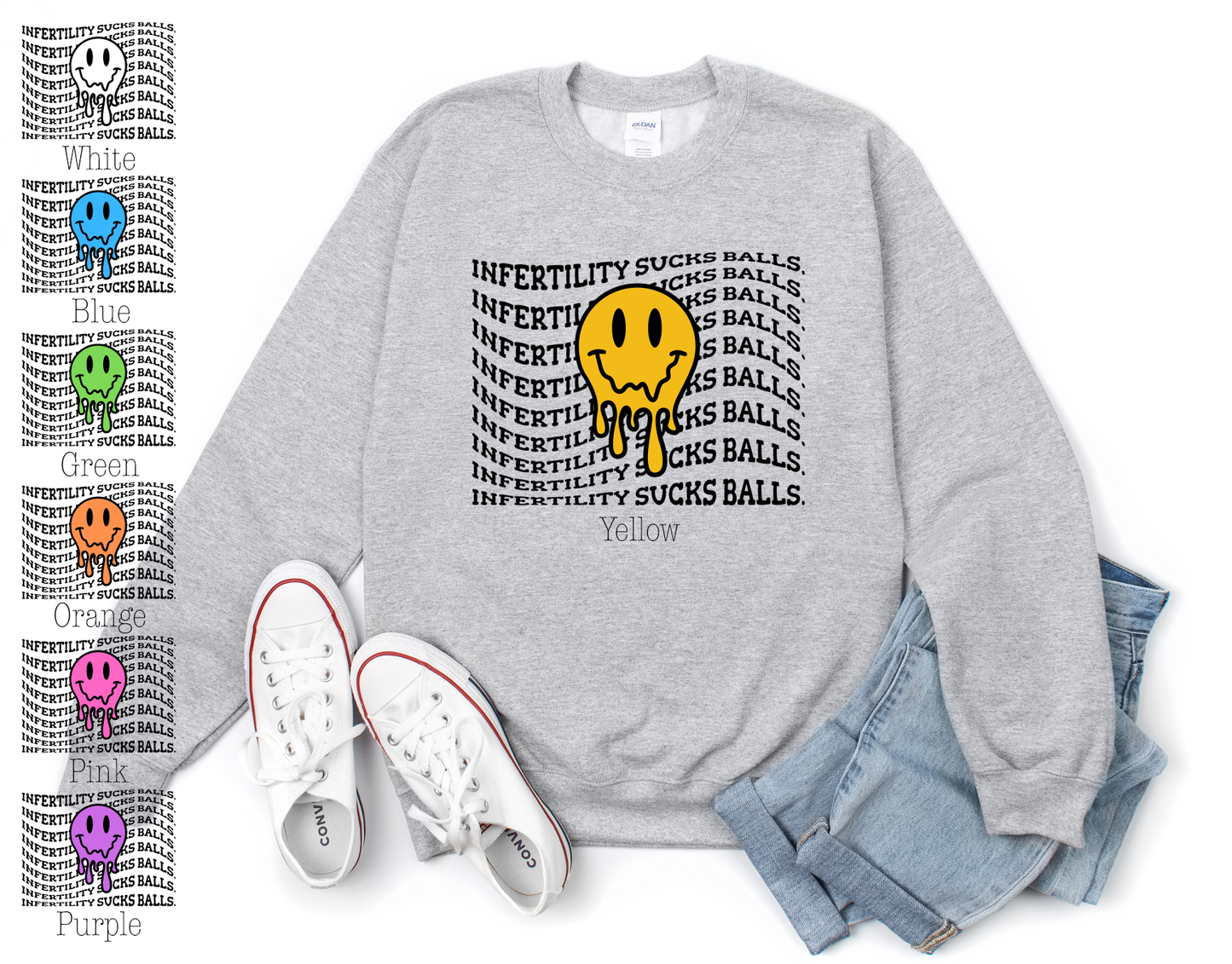 Infertility Sucks Balls(multiple smile color options available) Grey Shirt