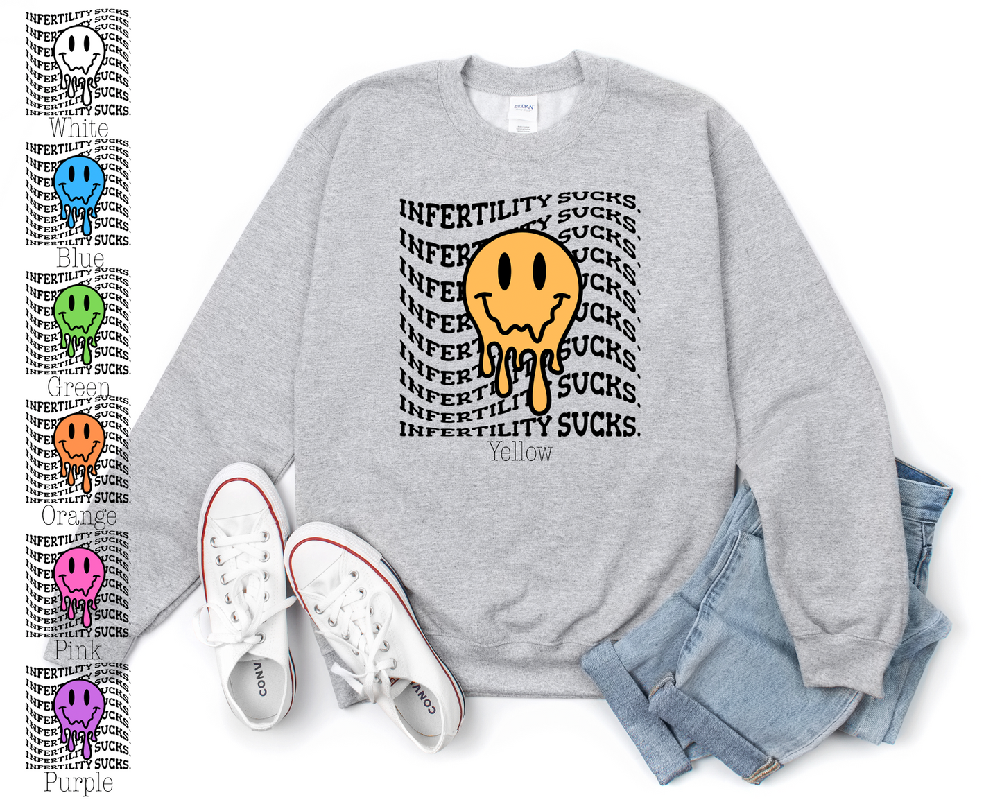 Infertility Sucks (multiple smile color options available) Grey Shirt