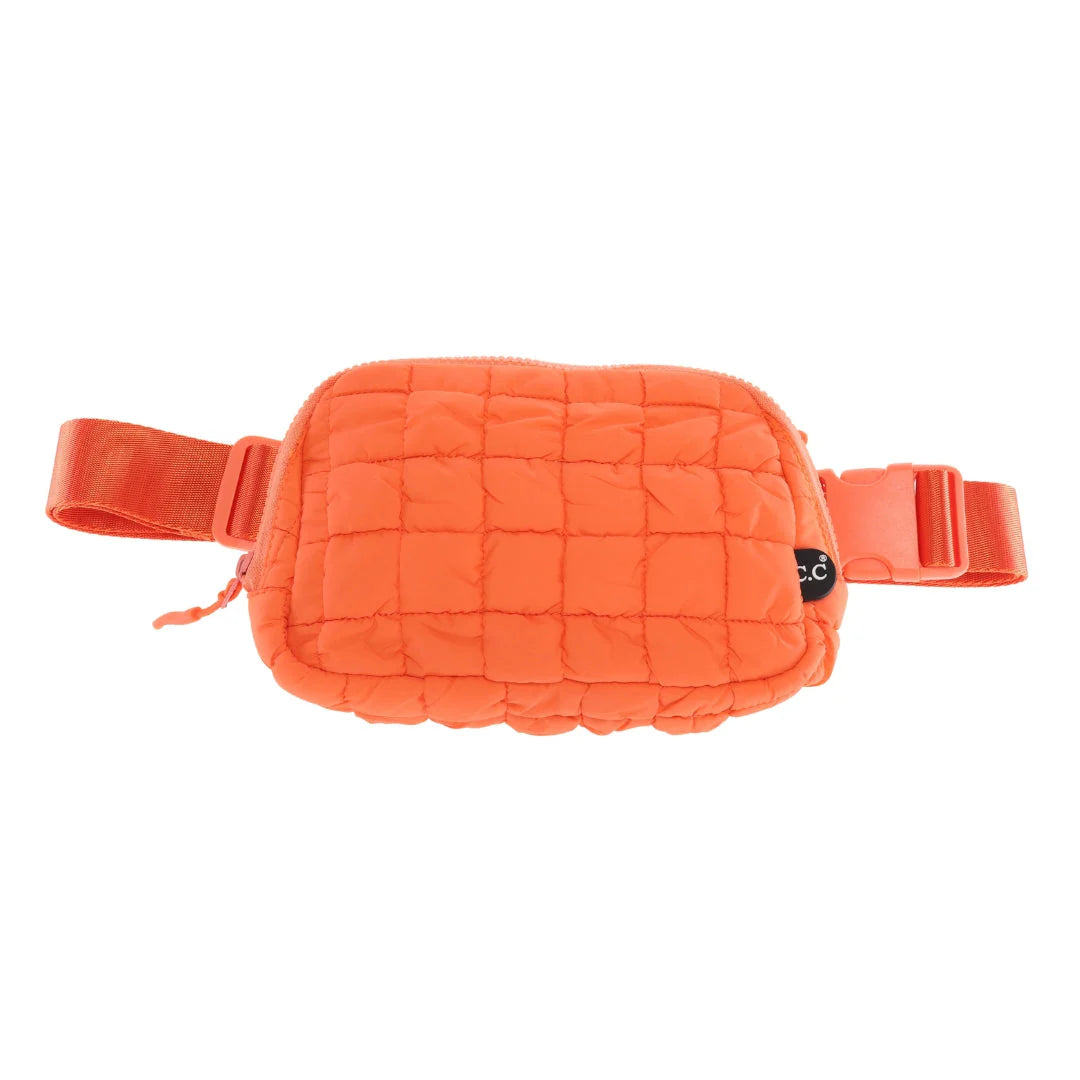 Orange TH CC Quilted Puffer Belt Bag