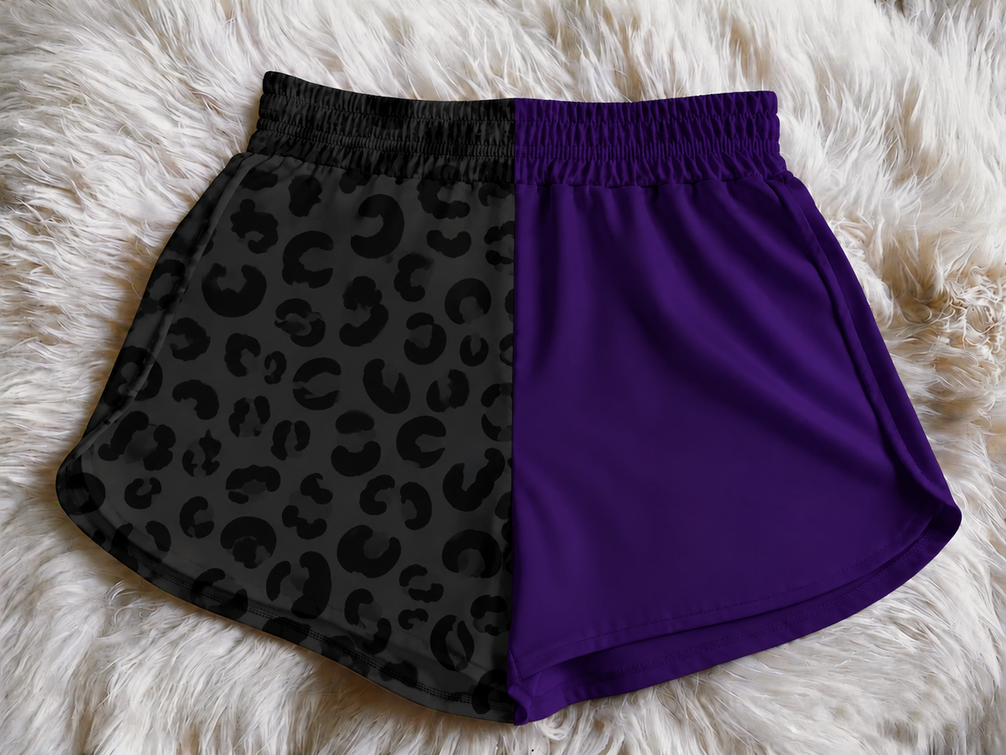 Purple and Black Leopard Split Shorts