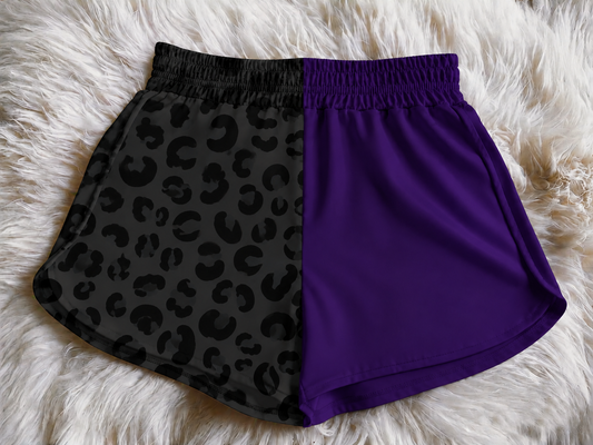Purple and Black Leopard Split Shorts