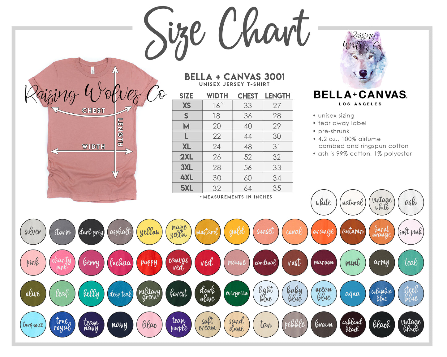 Adult Bella Tee Color Options