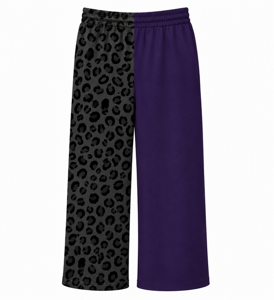 Black and Slate Leopard Split Wide Leg Pants