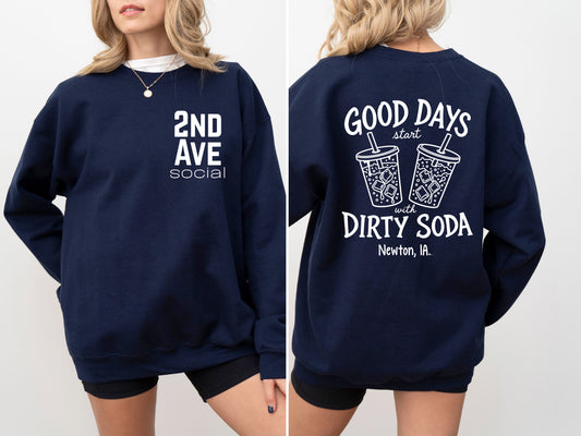 2nd Ave Good Days Start with Dirty Soda Navy/White Crewneck Sweatshirt