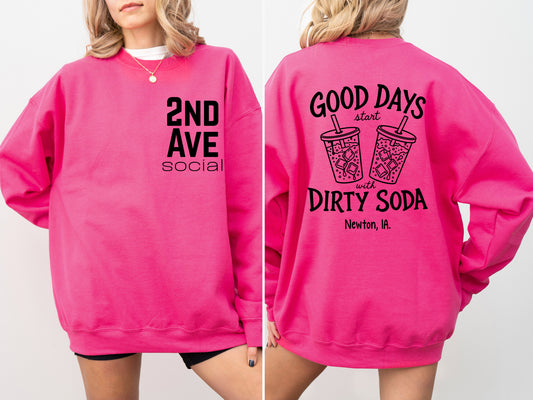 2nd Ave Good Days Start with Dirty Soda Pink/Black Crewneck Sweatshirt