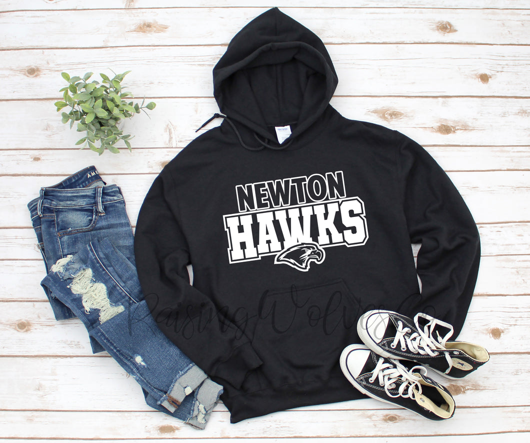 Newton Hawks Black Hoodie White Lettering