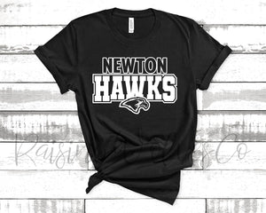 Newton Hawks Black Tee White Lettering