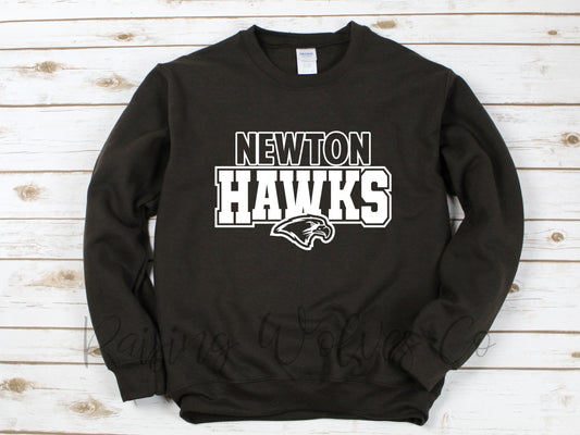 Newton Hawks Black Crewneck White Lettering