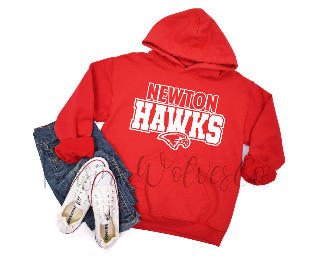 Newton Hawks Red Hoodie White Lettering