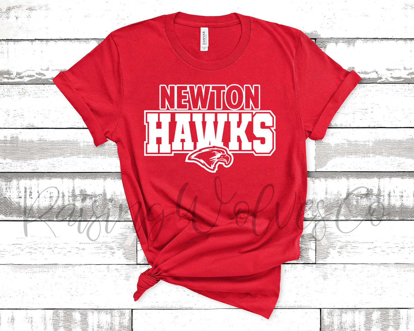 Newton Hawks Red Tee White Lettering