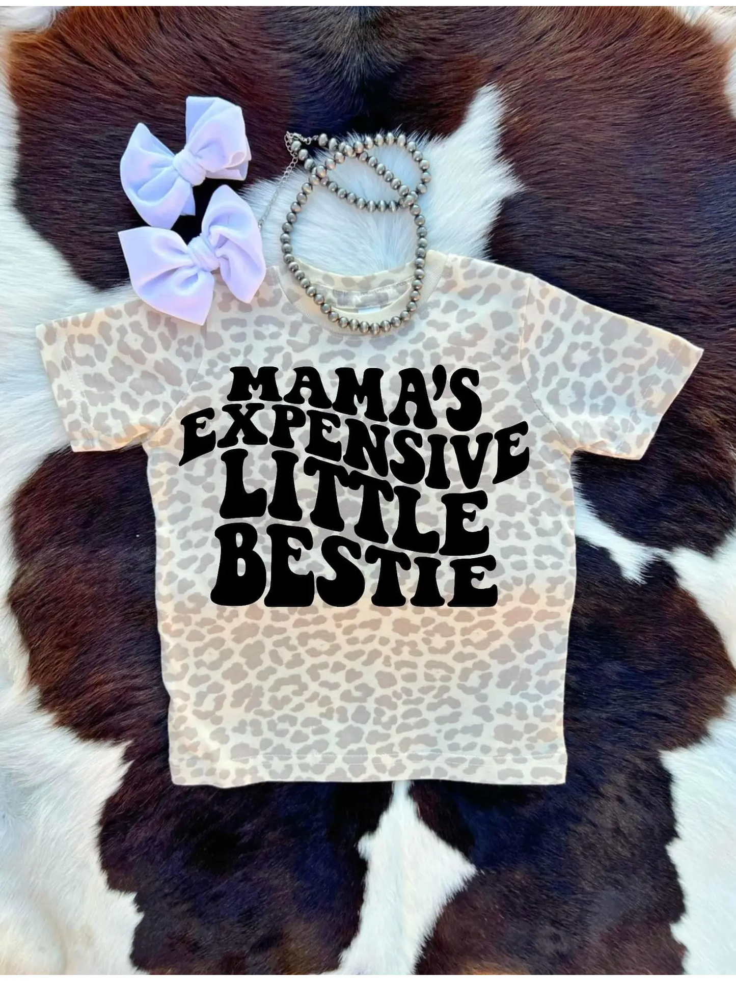 Mama's Little Expensive Bestie Toddler/Youth Unisex Leopard Tee