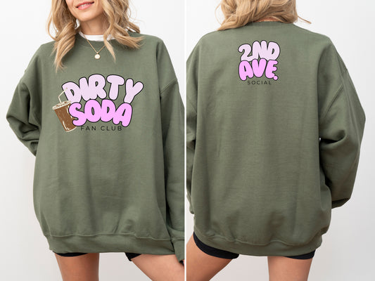 2nd Ave Social Dirty Soda Fan Club Military Green Crewneck Sweatshirt