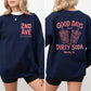 2nd Ave Good Days Start with Dirty Soda Navy/Peach Crewneck Sweatshirt