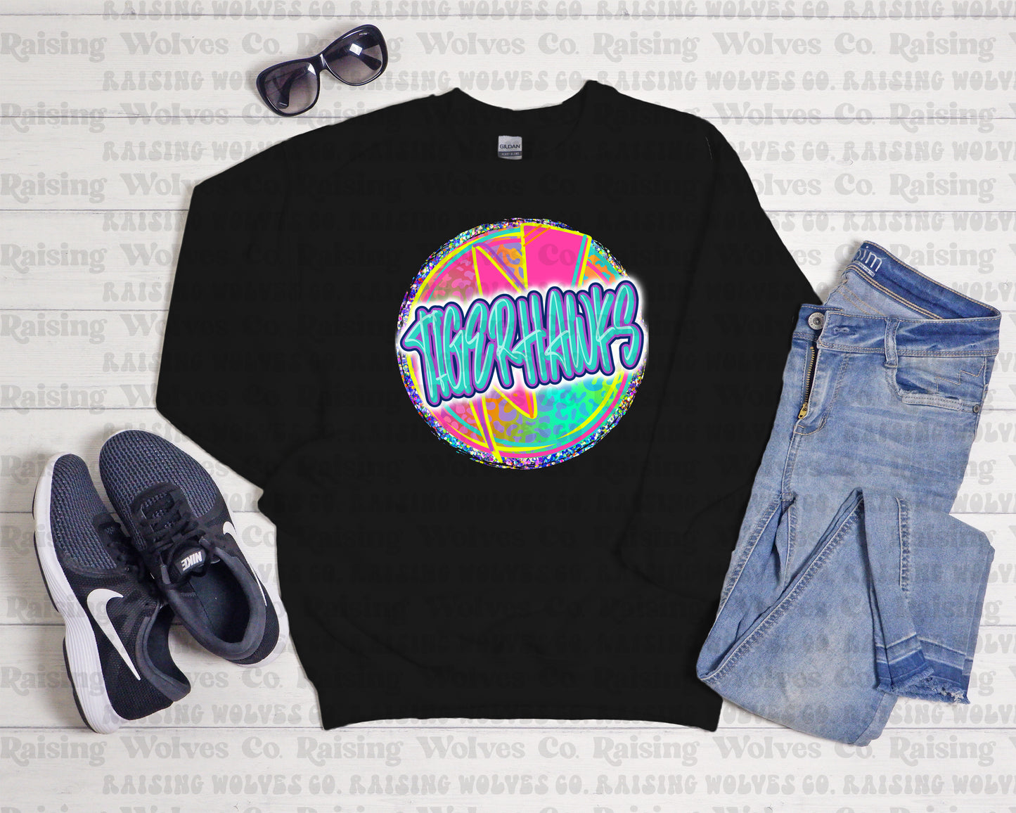 Neon TH Circle Black Crewneck Sweatshirt