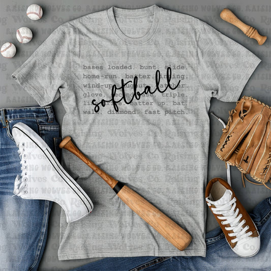 Softball Typography Tee/Long Sleeve/Crew/Hoodie