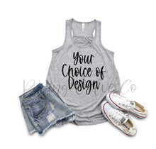 Load image into Gallery viewer, Bella Flowy Ladies Tank Grey- Multiple Designs Available
