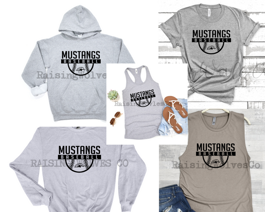 Mustangs Baseball Grey- Multiple Shirt Options