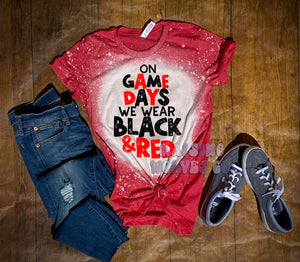 Game Day Black and Red Bleached Tee