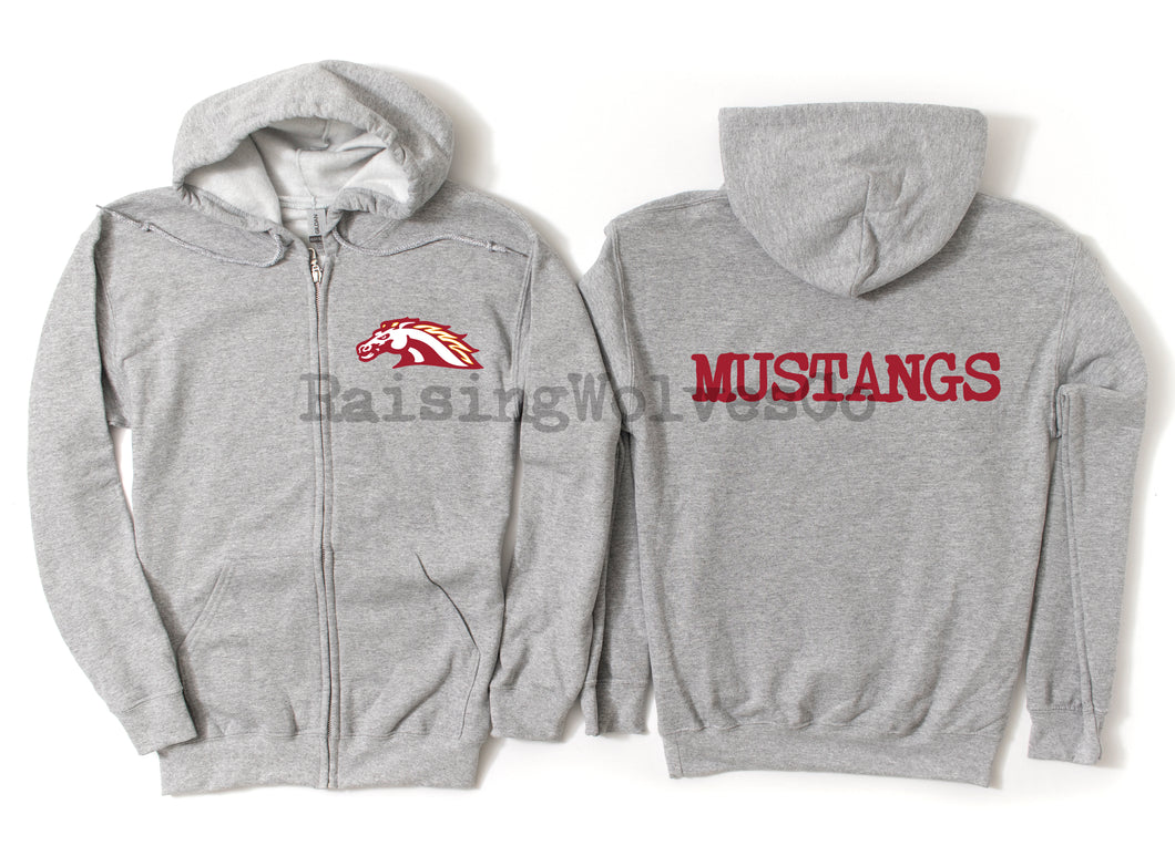 Mustangs Baseball Club Unisex Full Zip Hooded Sweatshirt Grey