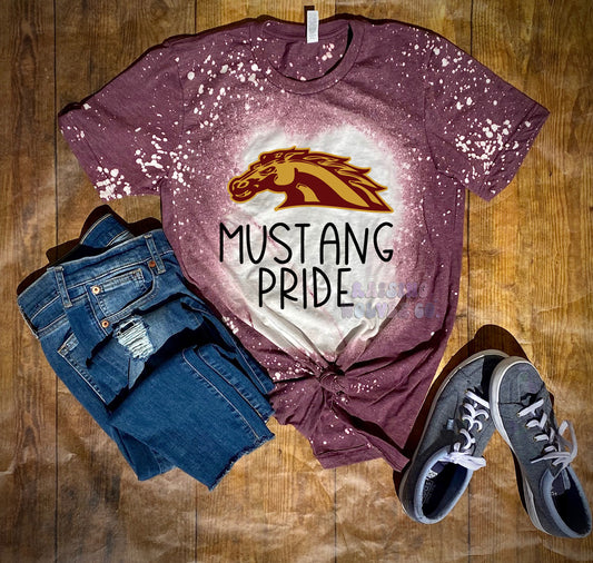 Mustang Pride Maroon Bleached Tee