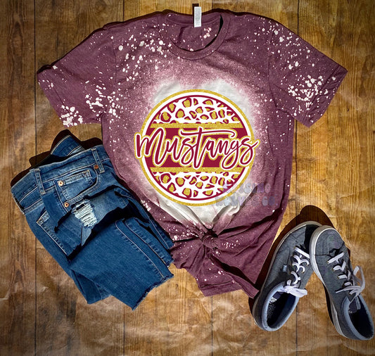 Mustangs Circle Maroon Bleached Tee