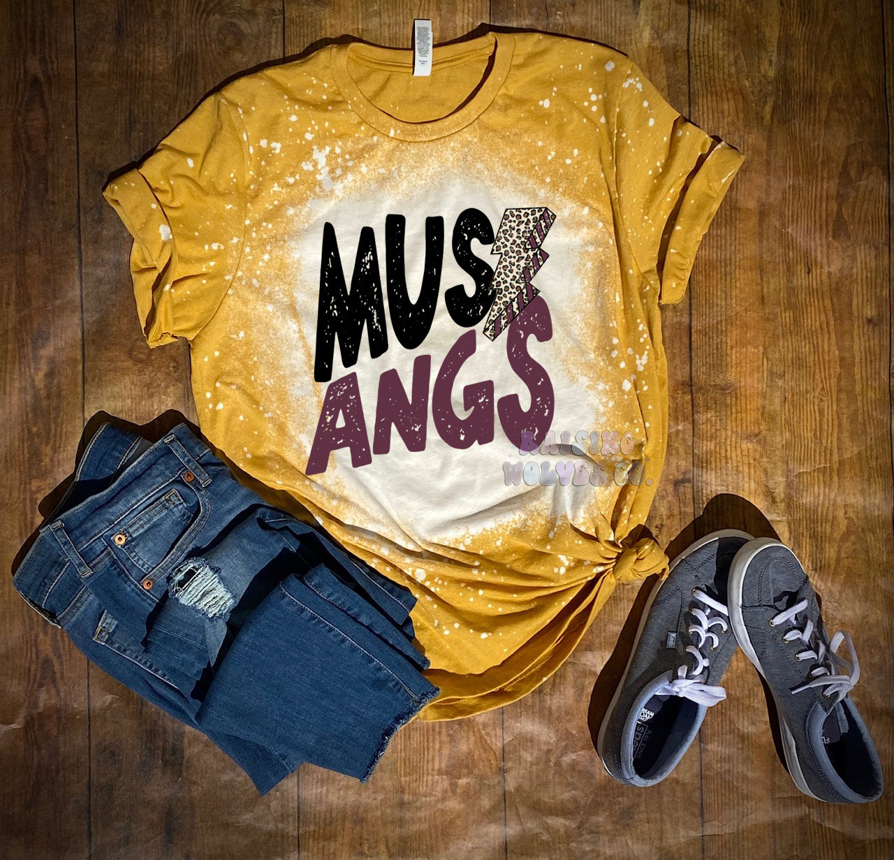 Mustangs Mustard Bleached Tee