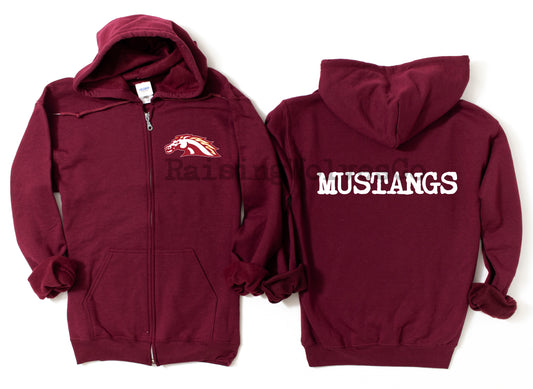 Mustangs Baseball Club Unisex Full Zip Hooded Sweatshirt Maroon